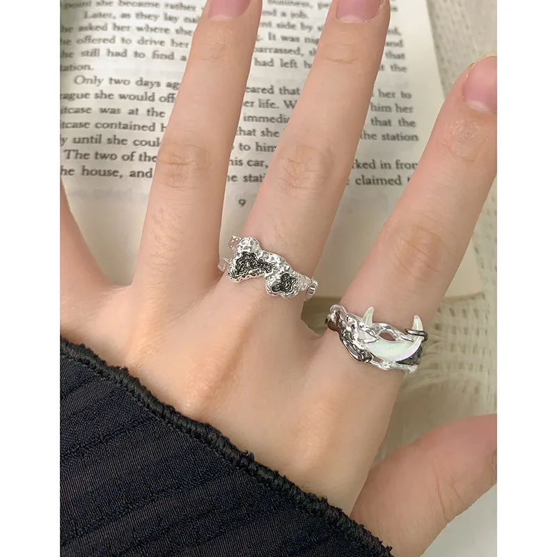 F.I.N.S Original Moon S925 Sterling Silver Ring Color Sepaparation Irregular Open Adjustable Finger Fine Jewelry Accessories - Image 4