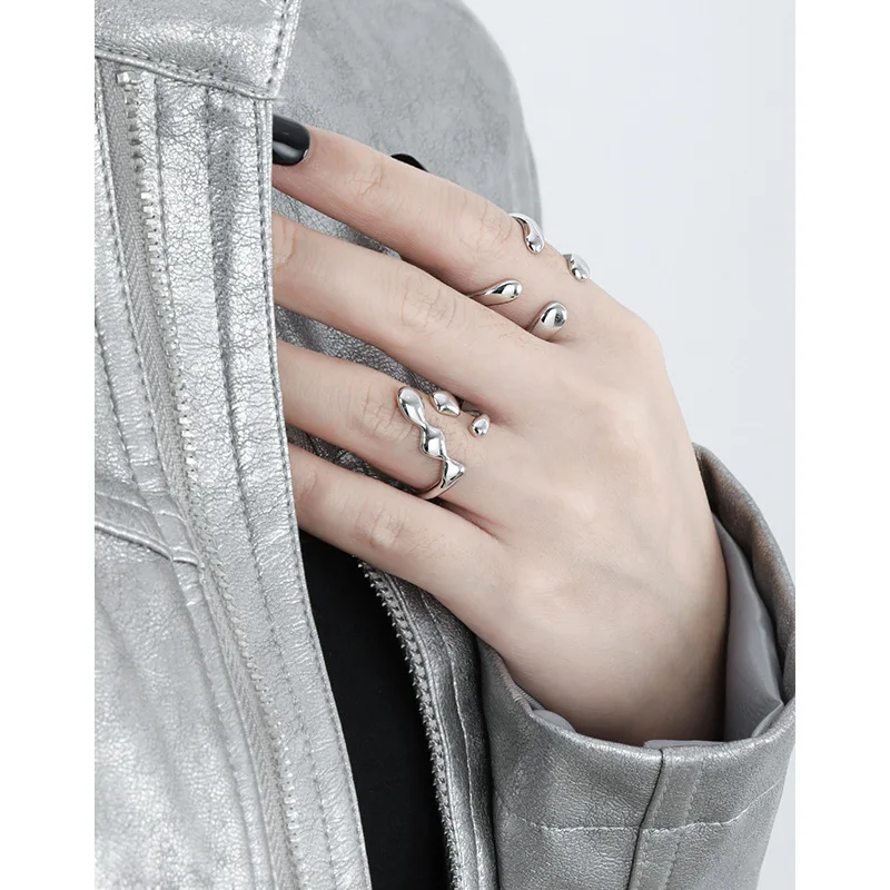 F.I.N.S Irregular Glossy Real S925 Sterling Silver Gold Plain Open Rings Adjustable Wide Finger Minimalist Party Fine Jewelry - Image 3