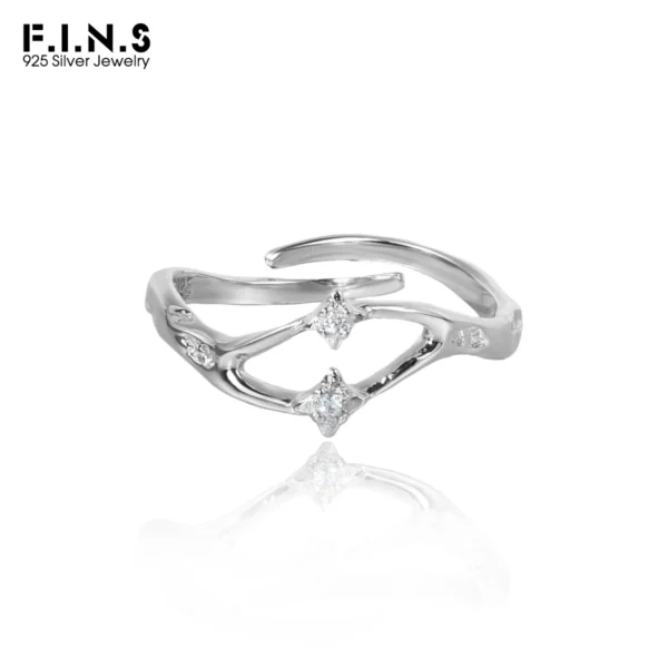 F.I.N.S S925 Sterling Silver Double Star Trajectory Zircon Ring Minimalist Lines CZ Open Adjustable Fashion Fine Jewelry Gifts