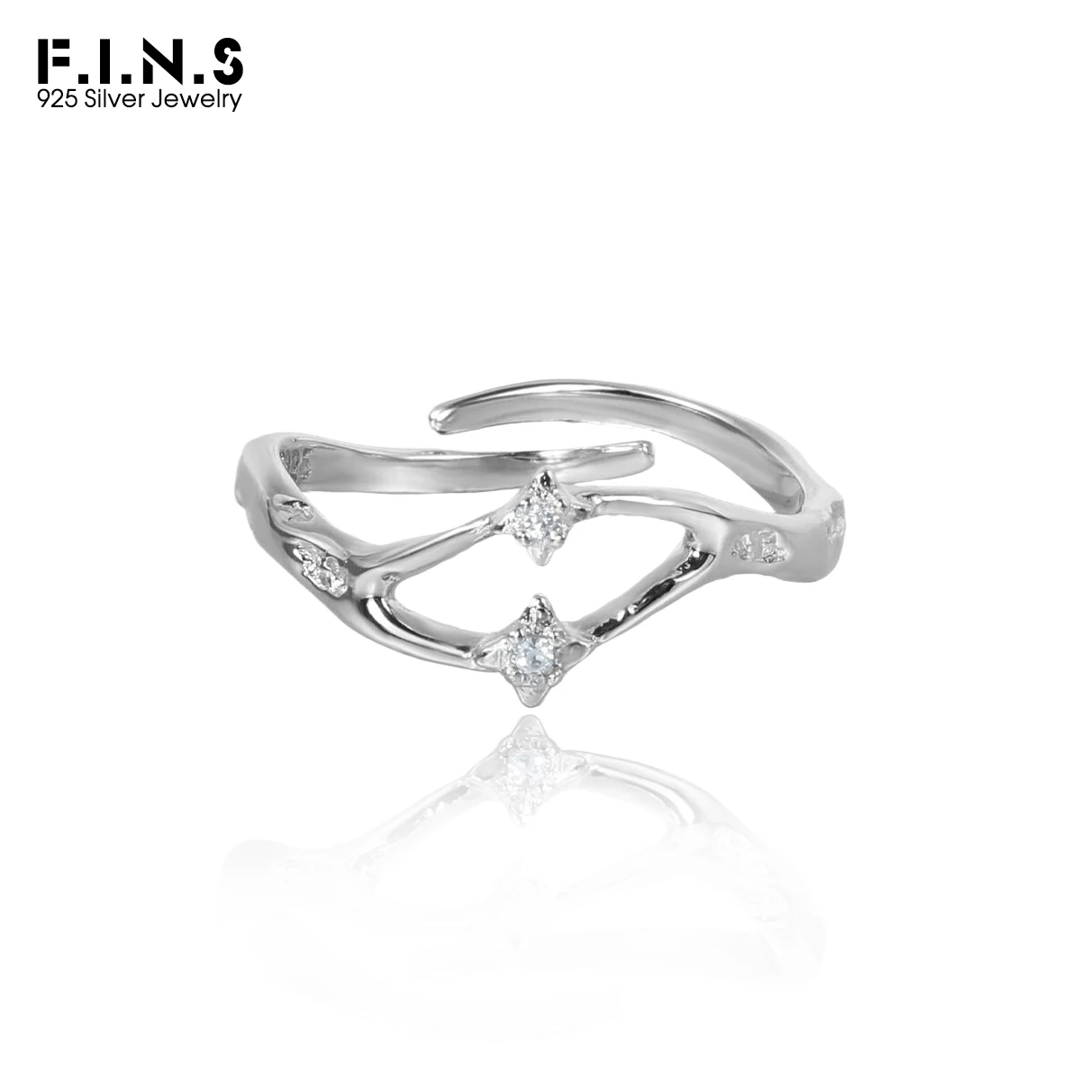 F.I.N.S S925 Sterling Silver Double Star Trajectory Zircon Ring Minimalist Lines CZ Open Adjustable Fashion Fine Jewelry Gifts