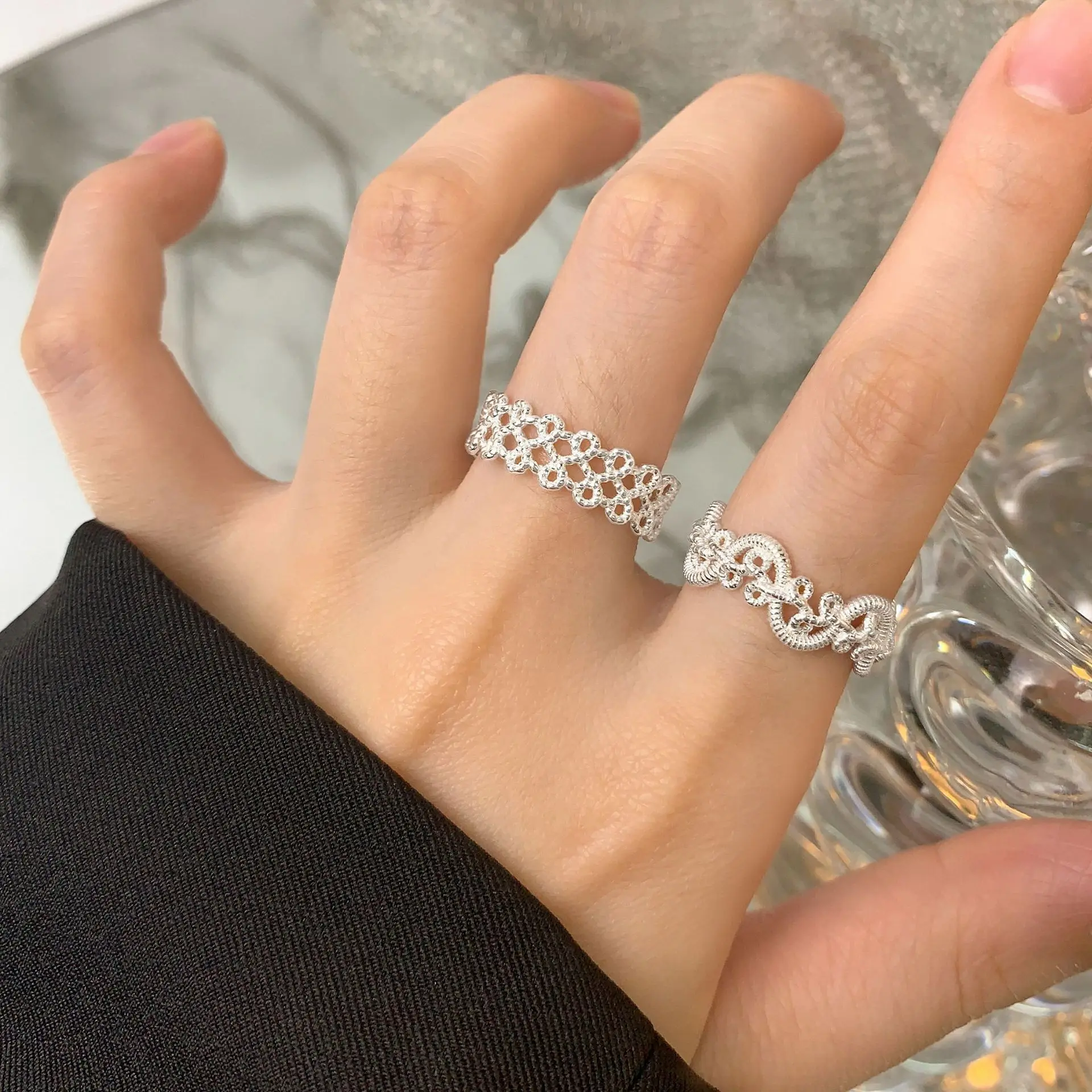 F.I.N.S Original INS Design S925 Sterling Silver Irregular Twist Woven Ring Arc-Shaped Open Adjustable Index Finger Fine Jewelry - 이미지 3