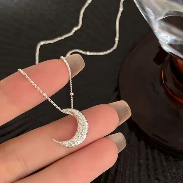 Real S925 sterling silver Lava Moon Pendant Necklace for Women Girl Gift Irregular Vintage Jewelry
