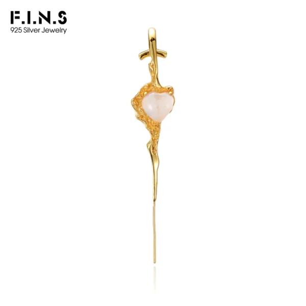 F.I.N.S Original Design Irregular Powder Stone Heart S925 Sterling Silver Piercing Earrings Studs Long Catilage Fine Jewelry