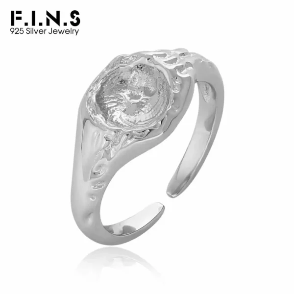 F.I.N.S Original Design Lunar Surface Uneven S925 Sterling Silver Opening Ring Resizable Chunky Finger Fine Jewelry Accessories