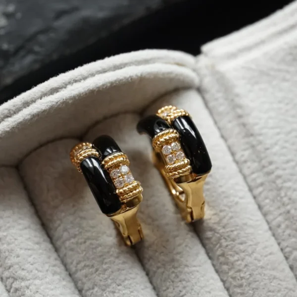 S925 Solid Silver Black Gold Hoop Earrings Vintage Gothic Dark Romance Elegant Gothic Minimalist Everyday Luxury Gift for Women