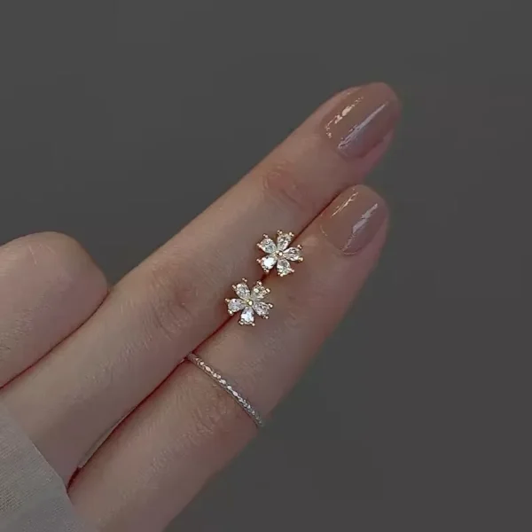 S925 Silver 14K Gold Plated Flower Zircon Earrings for Women Dainty Elegant Floral Studs Everyday Luxury Ear Jewelry Gift