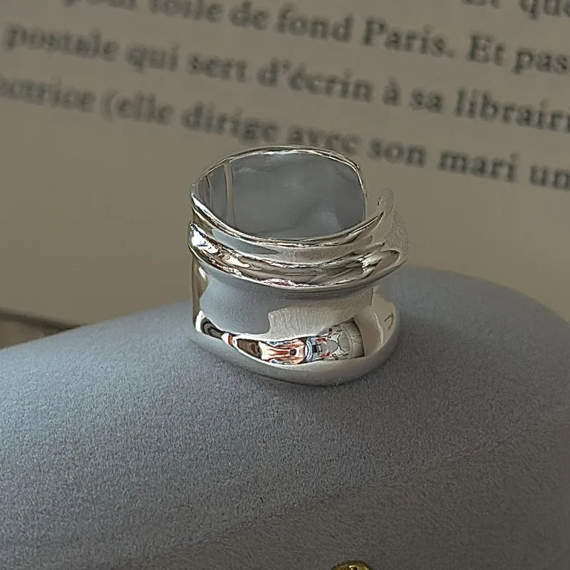 S925 Silver Wide Band Ring Korean Vintage Style Textured Minimalist Dainty Wholesale Jewelry for Women - Image 5