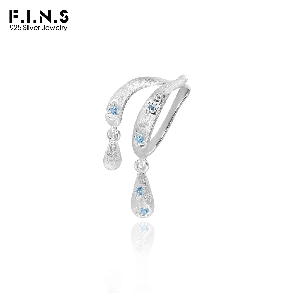 F.I.N.S Brushed Waterdrop Zirconia S925 Sterling Silver Ear Clip Simple Layered Earcuff Catilage Party Fashion Fine Jewelry