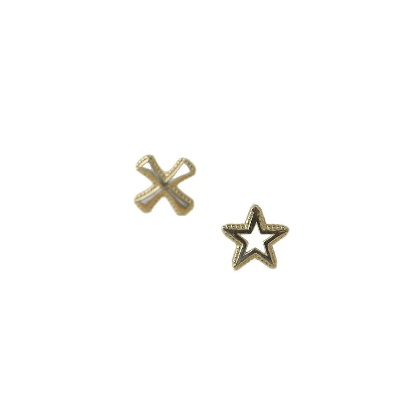 S925 Silver 14K Gold Plated Star Cross Asymmetric Earrings Minimalist Engraved Studs Dainty Everyday Jewelry Gift - Image 2