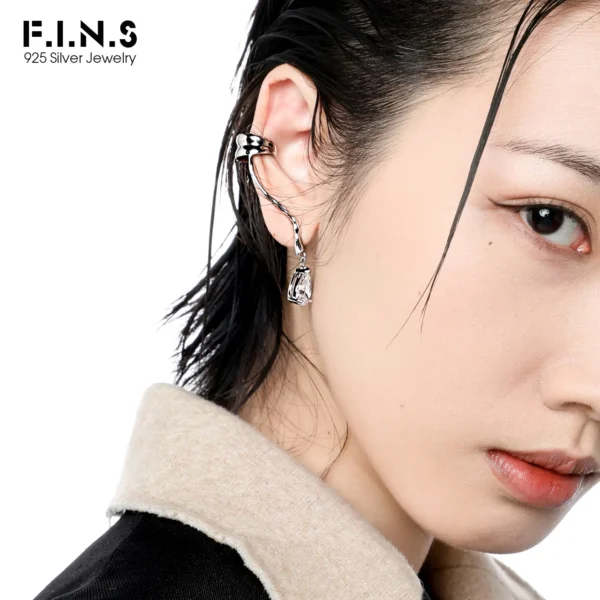 F.I.N.S 1PC Original 925 Sterling Silver Ear Clip on Earrings Long Line Zircon Fake Piercing Catilage Silver 925 Fine Jewelry