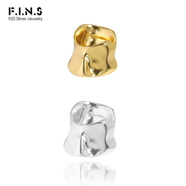 F.I.N.S 1pc Exaggerated Irregular Uneven Surface S925 Sterling Silver No Pierced Ear Clip Catilage Wide Earcuff Ear Bone Jewelry