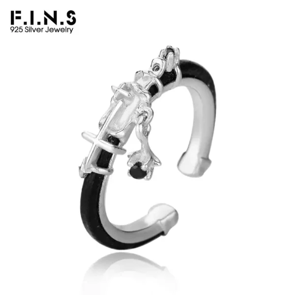 F.I.N.S Original Designer S925 Sterling Silver Leather Rope Ring Open Adjustable Texture Flower Index Finger Fine Jewelry Gifts
