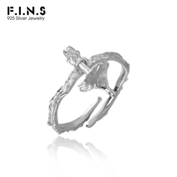 F.I.N.S Original Irregular Fold S925 Sterling Silver Ring Minimalist Movable Mushroom Open Adjustable Finger Fine Jewelry Gifts