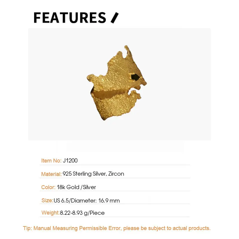 F.I.N.S Exaggerated Designer S925 Sterling Silver Burned Wrinkle Texture Ring INS Wide Open Black Zircon Index Finger Rings - 이미지 5