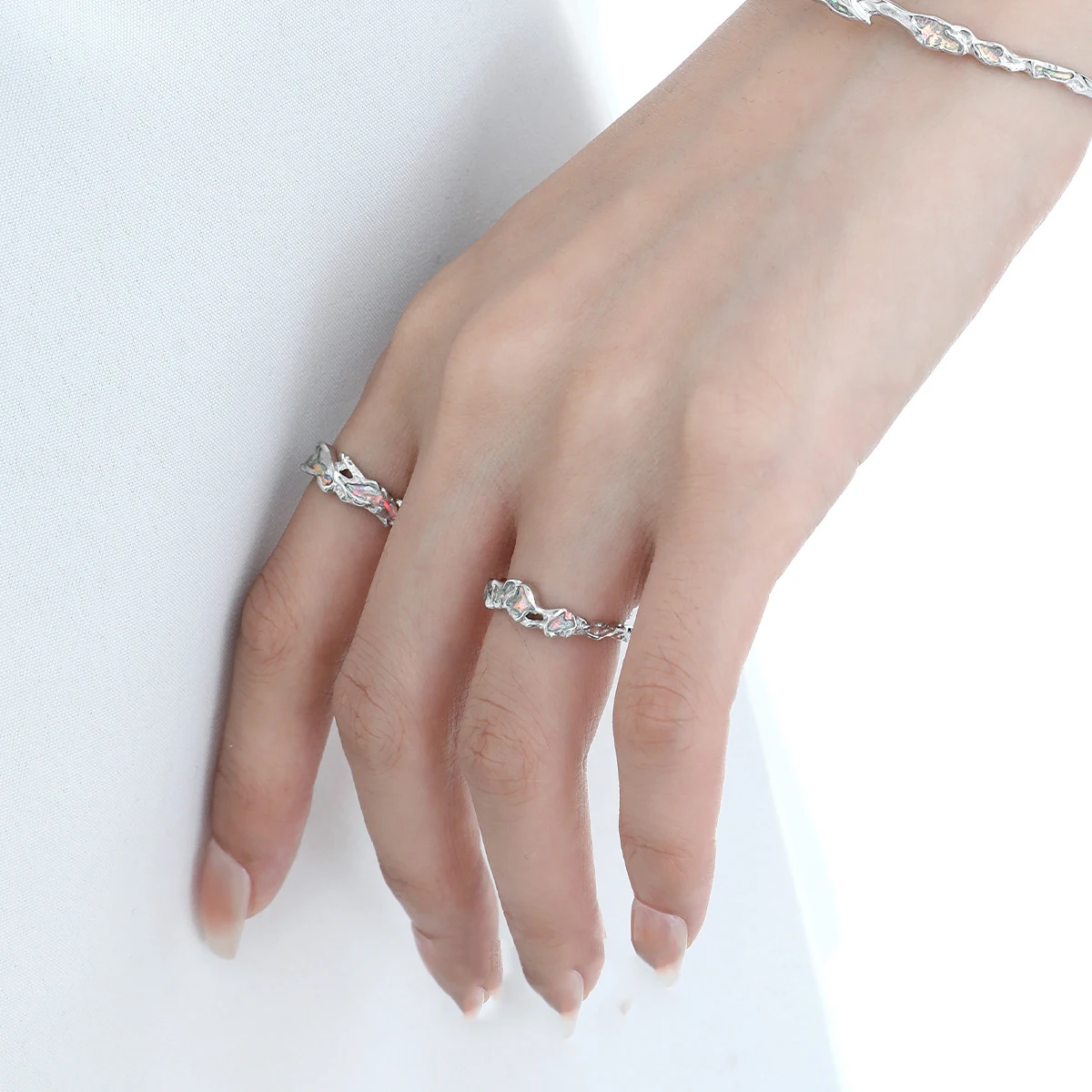 F.I.N.S Original S925 Sterling Silver Ring Women Irregular Colorful Drip Glaze Open Adjustable Finger Fashion Fine Jewelry - Image 3