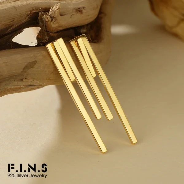 F.I.N.S Minimalist S925 Sterling Silver Geometric Earrings Three Square Bar Piercing Simple Ear Fine Jewelry Prevent Allergy