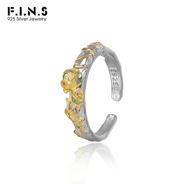 F.I.N.S Original Gold Rose S925 Sterling Silver Rings Color Separation Open Adjustable Index Mid Finger Fine Jewelry Accessories