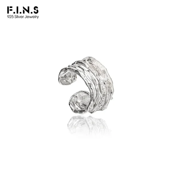 F.I.N.S 1PC S925 Sterling Silver Twining Rattan Clip Earing without Holes Texture Wrinkle Wide Earcuff Fake Piercing Fine Jewels