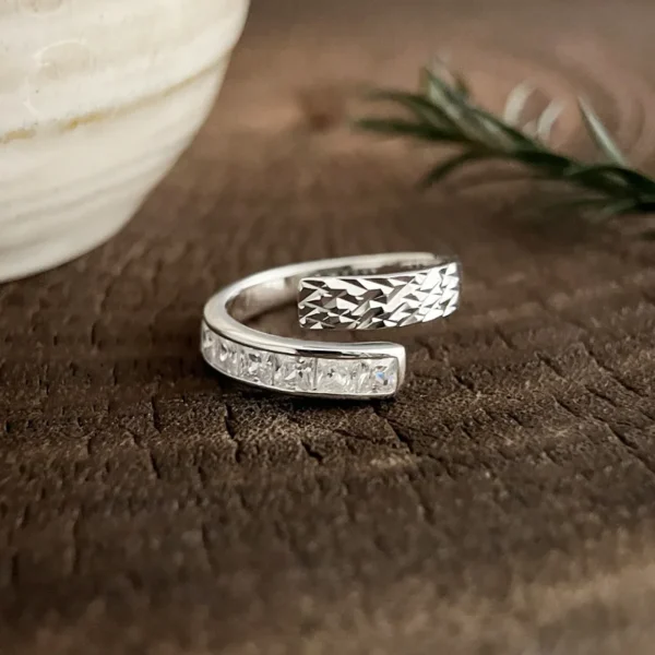 925 Sterling Silver Irregular Engraved Zircon Ring For Women Minimalist Luxury Adjustable Non-Fade Statement Jewelry Gift