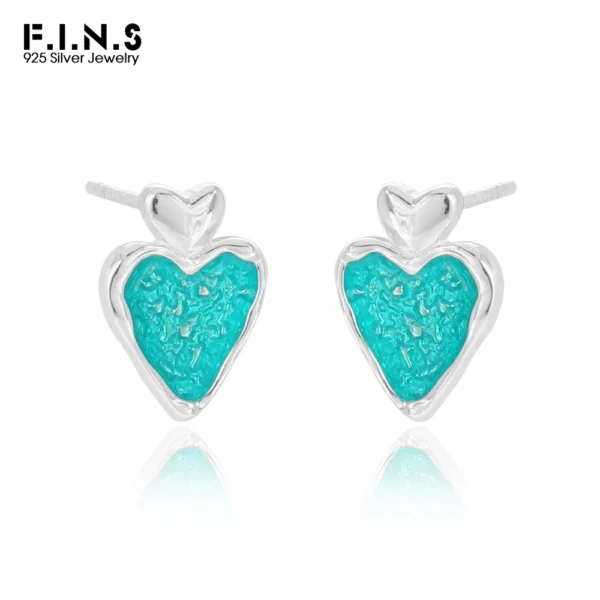 F.I.N.S Original Design S925 Sterling Silver Stud Earrings Heart-Shape Irregular Texture Blue Drip Glue Piercing Ear Studs Jewel