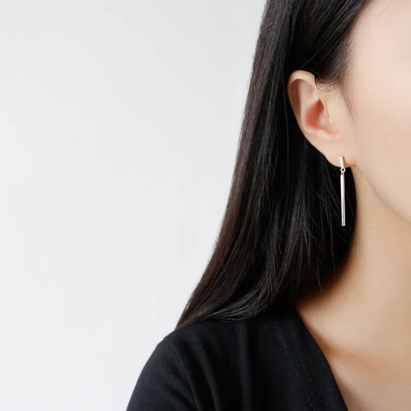 F.I.N.S MInimalism S925 Sterling Silver Square Dangle Earrings Simple Geometric Long Bar Piercing Ear Studs Fine Jewelry Gifts - Image 4