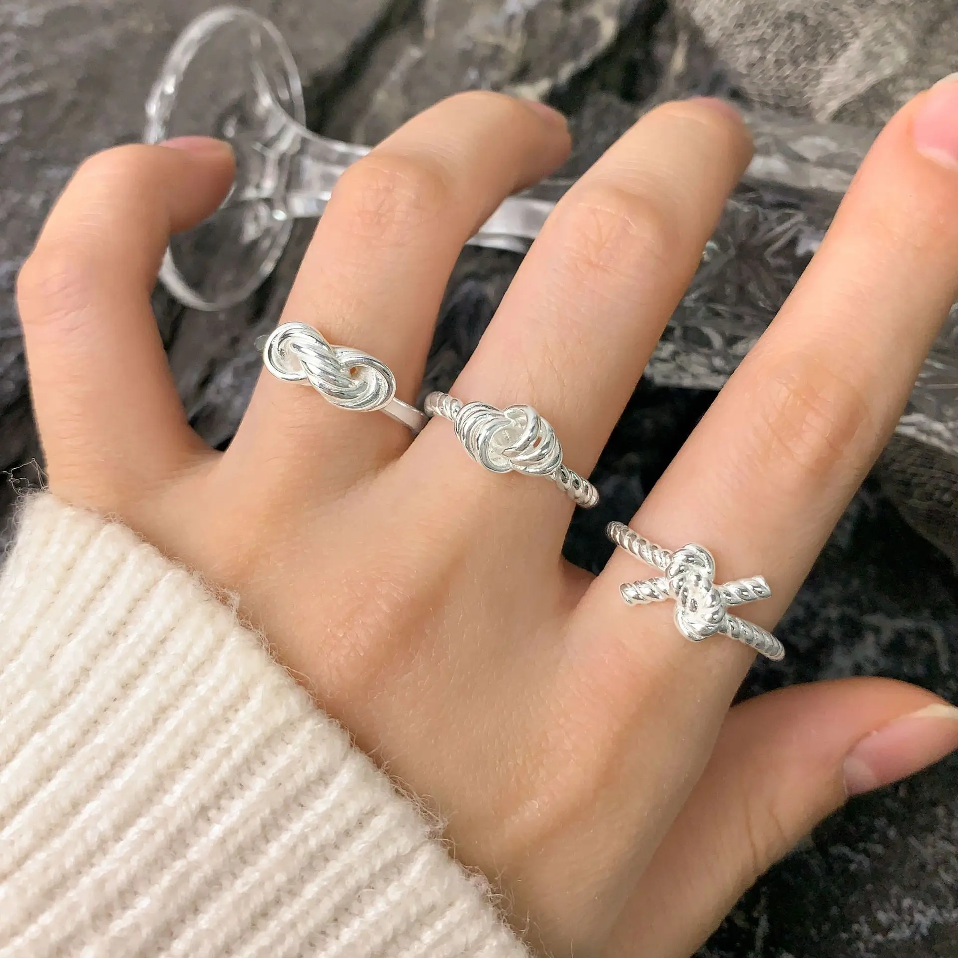 F.I.N.S Original Design S925 Sterling Silver Twist Knot Open Ring Classic Index Mid Finger Adjustable Fine Jewelry Anti-Allergy - 이미지 3