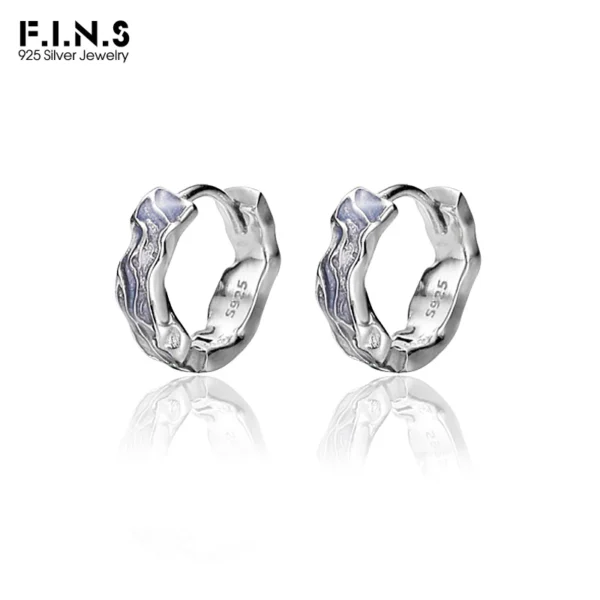 F.I.N.S Korean Irregular Uneven S925 Sterling Silver Drop Glazed Round Small Hoop Earrings Piercing Purple Blue Enamel Huggies