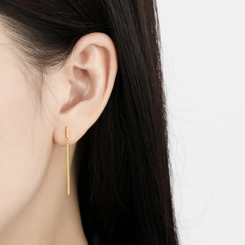 F.I.N.S MInimalism S925 Sterling Silver Square Dangle Earrings Simple Geometric Long Bar Piercing Ear Studs Fine Jewelry Gifts - Image 3