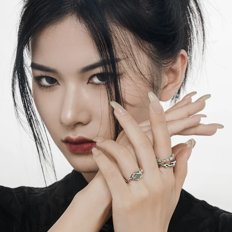 F.I.N.S Original S925 Sterling Silver Open Rings Aventurine Jade Gem Stone Punk Rock Adjustable Finger Fashion Fine Jewelry Gift - Image 4