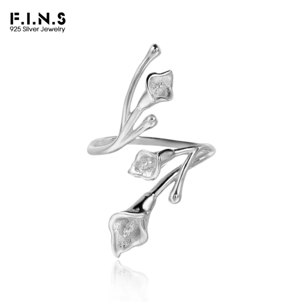 F.I.N.S Original Calla Lily S925 Sterling Silver Ring Minimalist Elegance New Fashion Open-Band Index Mid Finger Fine Jewelry