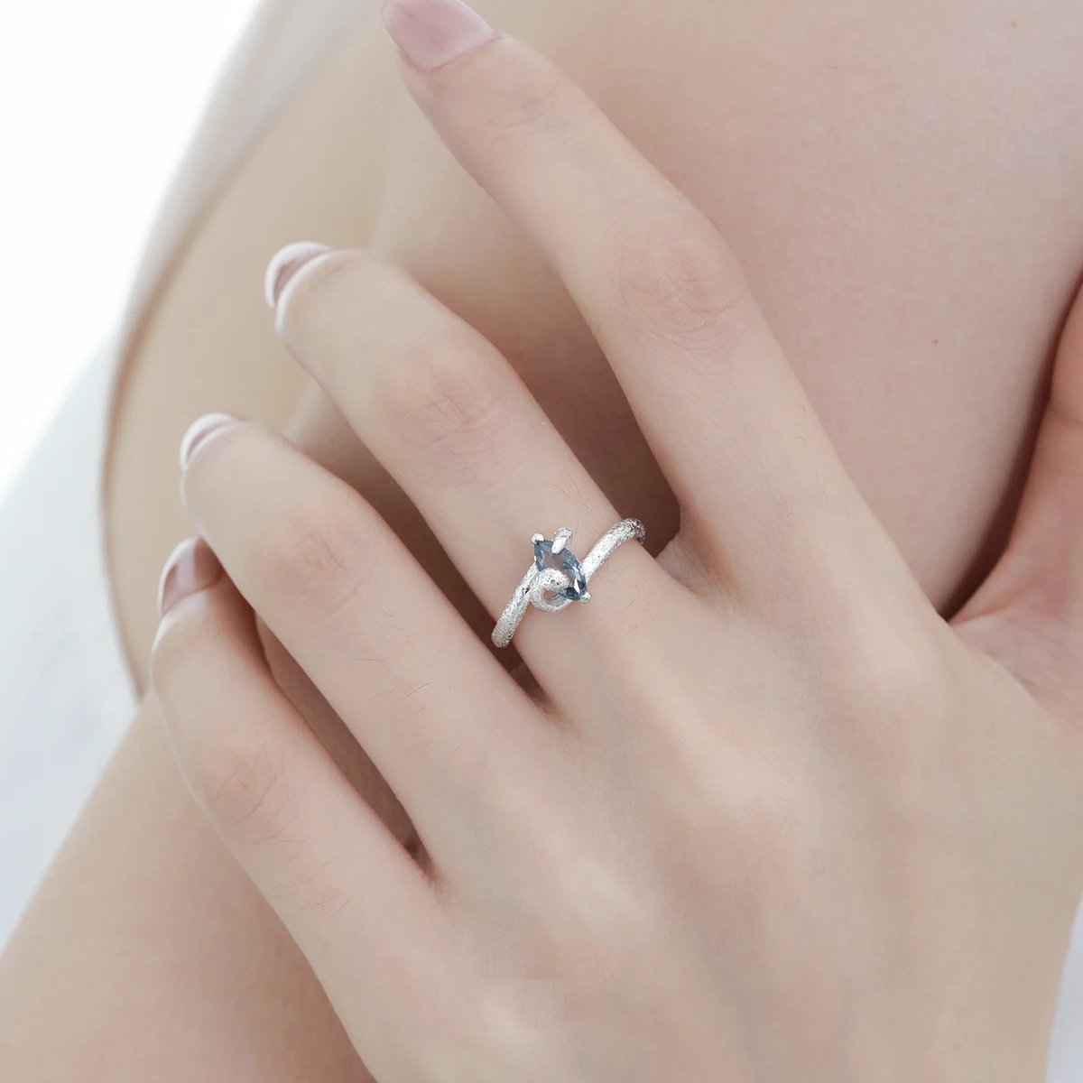 F.I.N.S Brushed Snake Blue Zirconia S925 Sterling Silver Ring Open Adjustable Index Mid Finger Hypoallergenic Fine Jewelry - Image 4