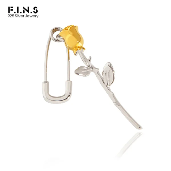 F.I.N.S French Style 925 Sterling Silver Earring Only One Piece Single Rose Pin Drop Earrings 925 Fine Jewelry Prevent Allergy