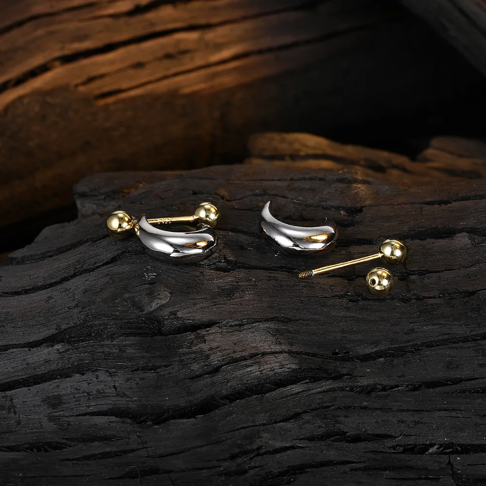 F.I.N.S Original U-Shaped S925 Sterling Silver Gold Bead Screw Earrings Minimalist Piercing Ear Studs Fashion Fine Jewelry Gifts - Image 4