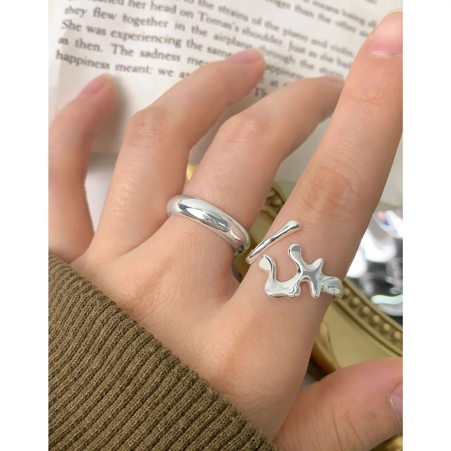 F.I.N.S Original Minimalism 925 Sterling Silver Open Ring Irregular Smooth Adjustable Index Mid Finger Fine Jewelry Anti-Allergy - 이미지 4