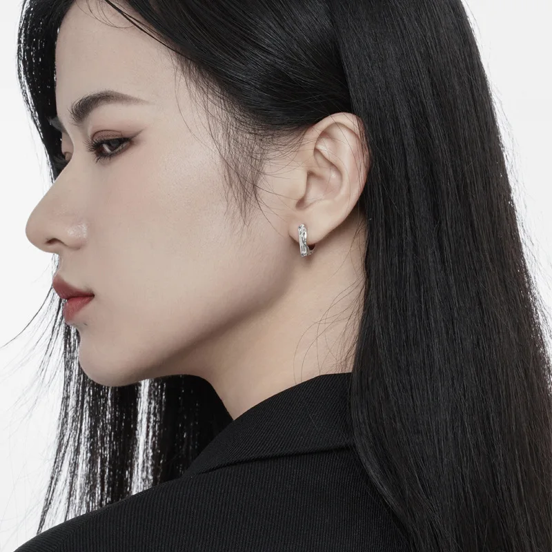 F.I.N.S 1PC Smooth Gap S925 Sterling Silver Earrings Zircon Irregular Small Hoops Round Circle Huggies Piercing Ear Jewelry - Image 3