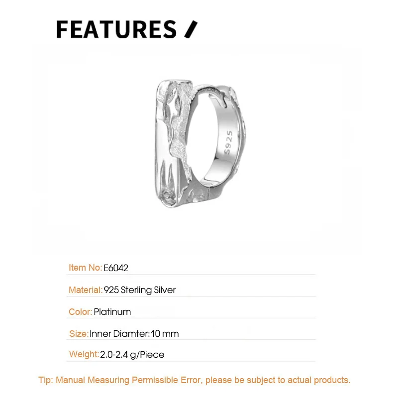 F.I.N.S 1PC Smooth Gap S925 Sterling Silver Earrings Zircon Irregular Small Hoops Round Circle Huggies Piercing Ear Jewelry - Image 5