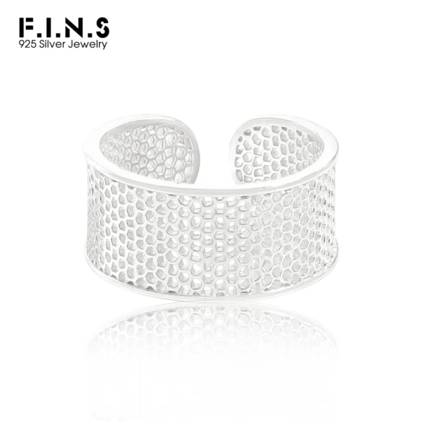 F.I.N.S Original Hollow Grid S925 Sterling Silver Ring Wide Honeycomb Open Adjustable Index Finger Fine Jewelry For Women Men