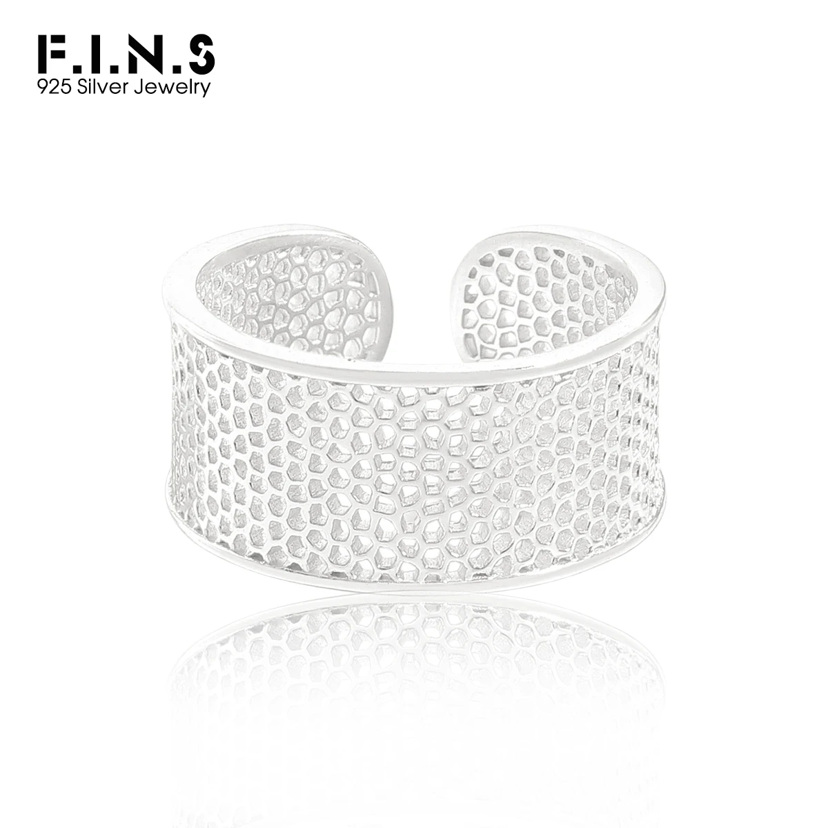 F.I.N.S Original Hollow Grid S925 Sterling Silver Ring Wide Honeycomb Open Adjustable Index Finger Fine Jewelry For Women Men