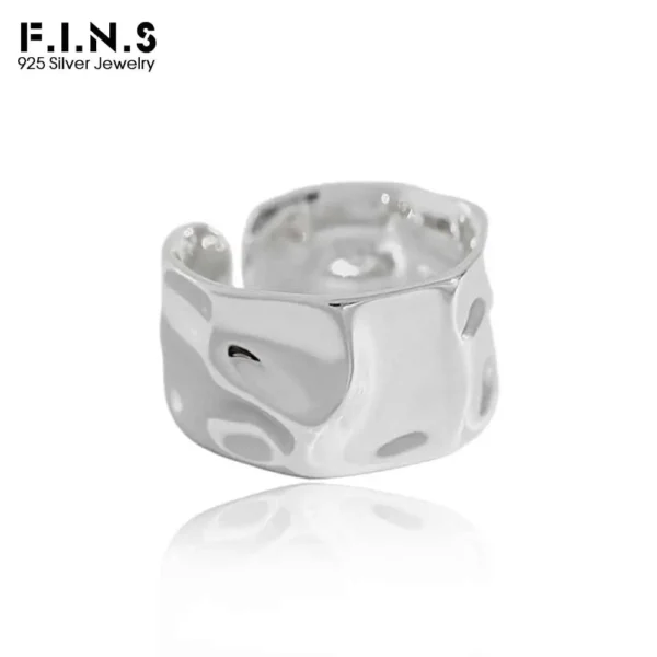 F.I.N.S Original Irregular S925 Sterling Silver Ring Concave and Convex Wide Uneven Open Adjustable Finger Fine Jewelry Gifts