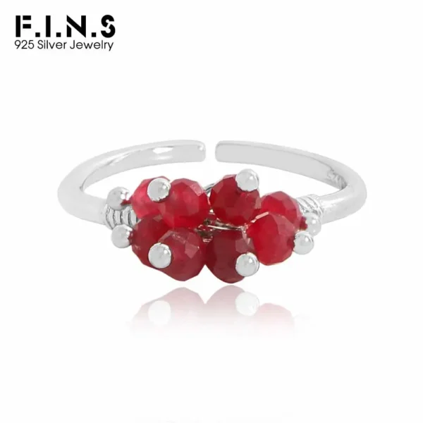 F.I.N.S Original INS S925 Sterling Silver Red Crystal Opening Ring Women Handmade Cluster Beads Adjustable Finger Fine Jewelry