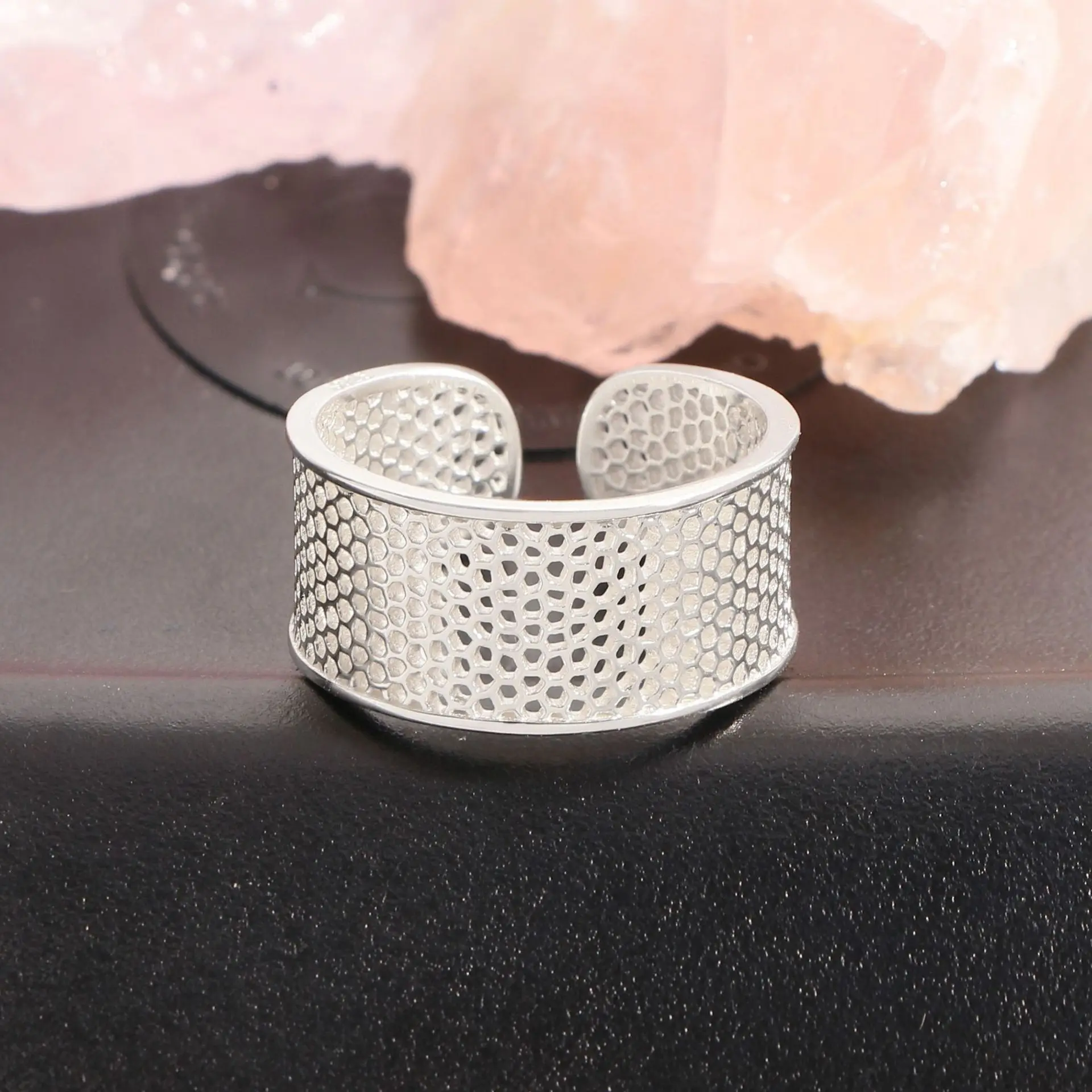 F.I.N.S Original Hollow Grid S925 Sterling Silver Ring Wide Honeycomb Open Adjustable Index Finger Fine Jewelry For Women Men - Image 2