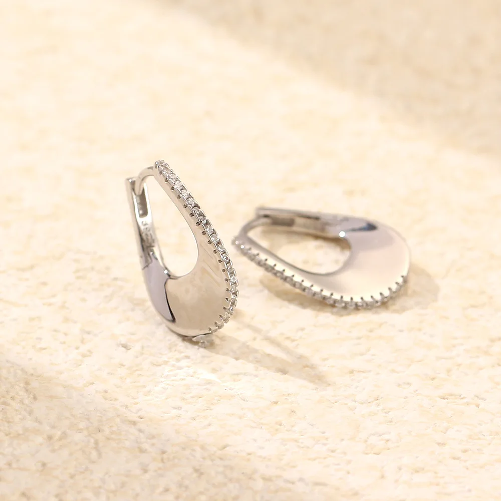 F.I.N.S Original S925 Sterling Silver Row Zirconia U-Shaped Hoop Earrings Geometric Curve Smooth Piercing Ear Buckles Fine Jewel - Image 3