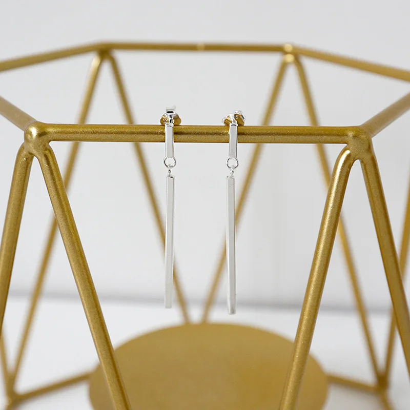 F.I.N.S MInimalism S925 Sterling Silver Square Dangle Earrings Simple Geometric Long Bar Piercing Ear Studs Fine Jewelry Gifts - Image 2