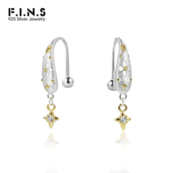 F.I.N.S Original Brushed S925 Sterling Silver Hook Earrings Elegant Screw Bead Color Separation Gold Star Piercing Ear Drops