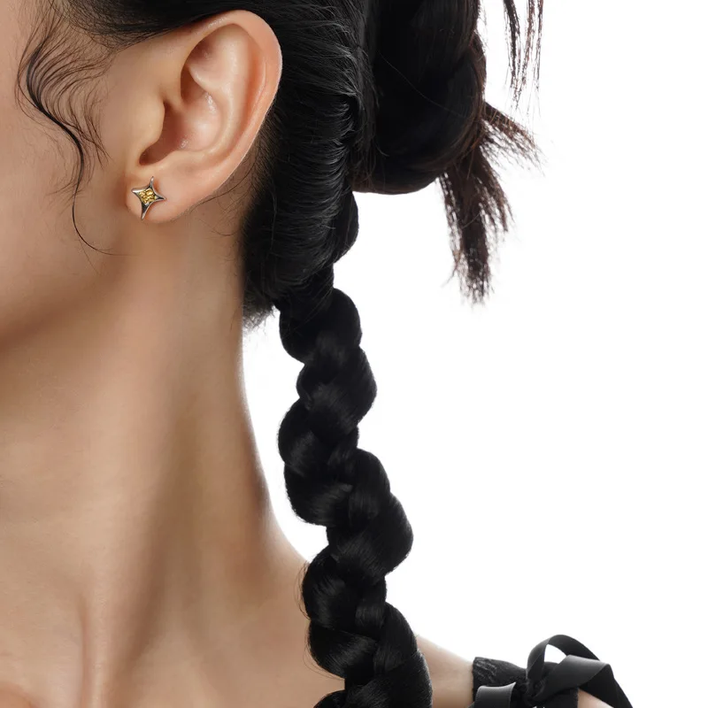 F.I.N.S Punk S925 Sterling Silver Gold Star Small Stus Earrings Fashion Geometric Collision Color Pierced Ear Fine Jewelry - Image 3