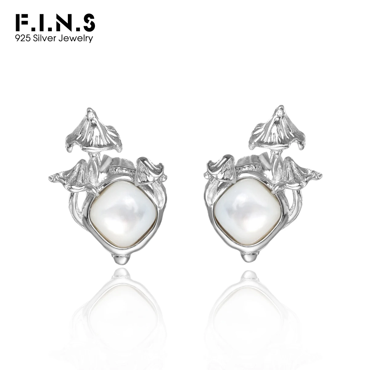 F.I.N.S Original Mushroom S925 Sterling Silver Stud Earrings Minimalist Geometric Shell Piercing Ear Fine Jewelry Hypoallergenic