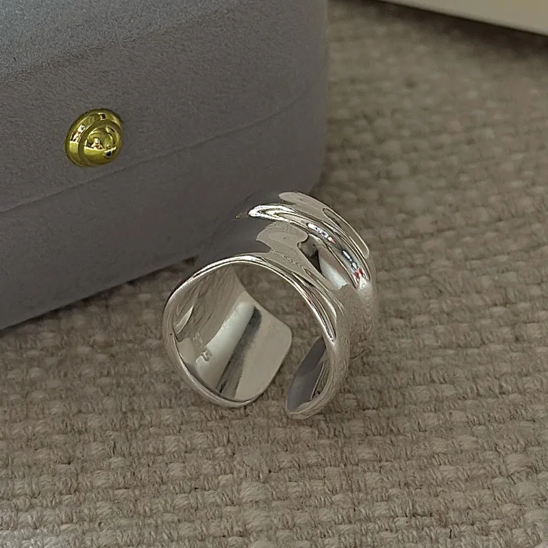 S925 Silver Wide Band Ring Korean Vintage Style Textured Minimalist Dainty Wholesale Jewelry for Women - Image 4
