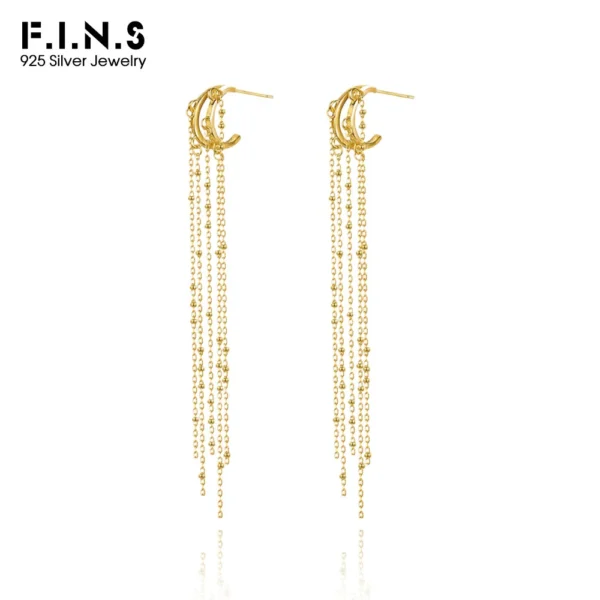 F.I.N.S Original Luxury S925 Sterling Silver Long Tassel Drop Earrings Women Hanging Tassel Lins Geometric Piercing Ear Jewelry