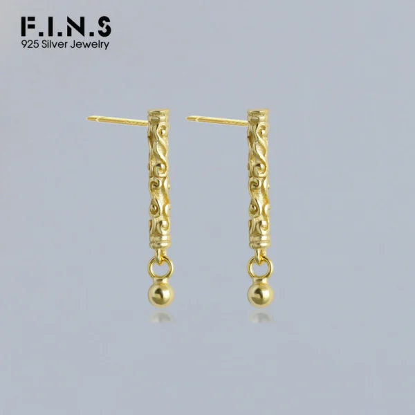 F.I.N.S Fashion Cloud Totem S925 Sterling Silver Earrings Long Stick Round Ball Pendant Piercing Ear Studs Fine Jewelry Gifts