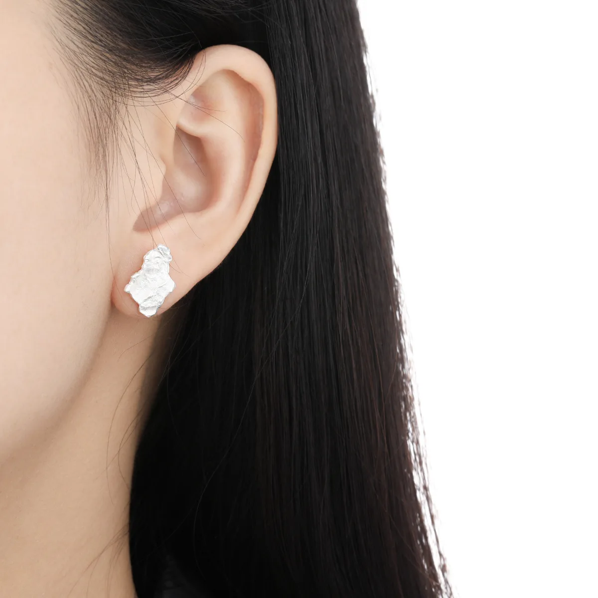 F.I.N.S Texture Asymmetric S925 Sterling Silver Gold Stud Earrings Irregular Uneven Piercing Ear Fine Jewelry Women Accessories - Image 3